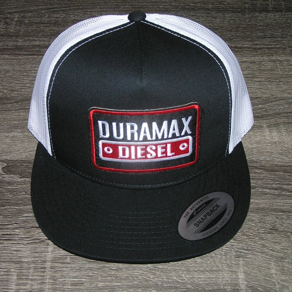 Duramax Diesel Patch on Trucker Hat Yupoong Classic 6006 Snapback Black/Grey